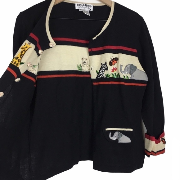 VINTAGE Cardigan Sweater Jack B Quick Animals Beaded Jungle Theme Size Medium - Picture 2 of 15